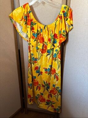 Absolutely Yellow Floral Off-Shoulder Summer Dress 2X